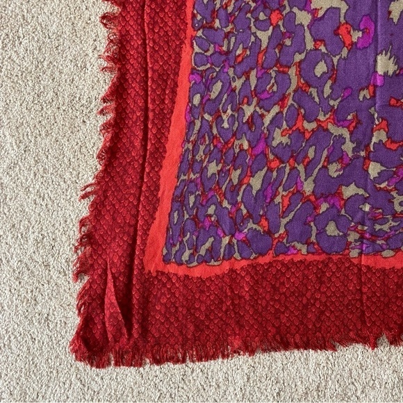 Coach | Women's 100% Wool Ocelot Printed Fringe Square Scarf 52"x52" - Picture 5 of 7